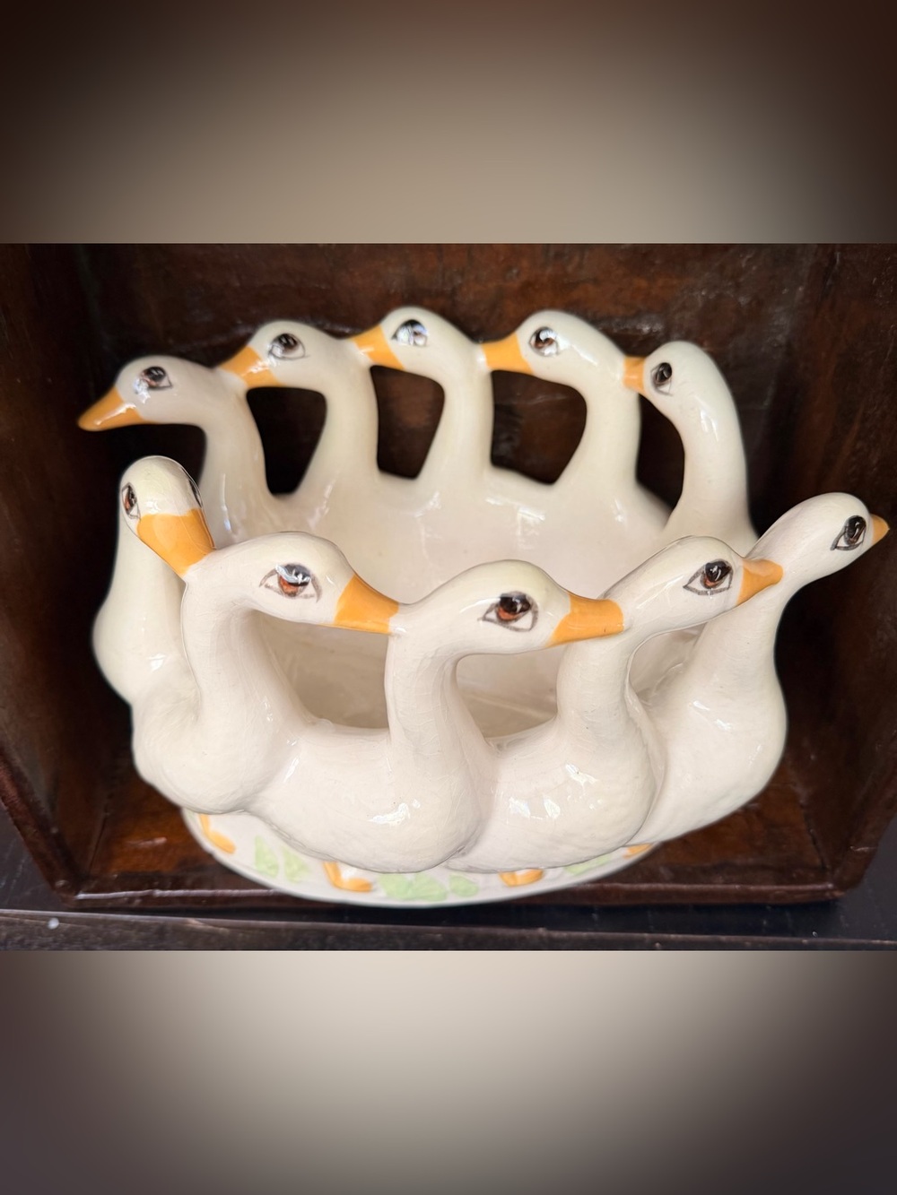 White Gaggle of Geese Basket with Yellow Beaks - Decorative Home Accent